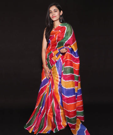 Multi Colour Lehariya Print Kota Doria Saree